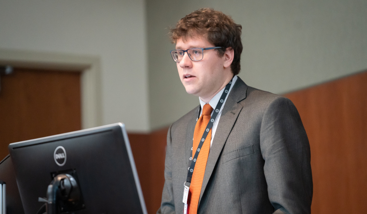 Dr. Kratz presenting at the Department of Medicine Research Day in 2019. Credit: Clint Thayer/Department of Medicine.