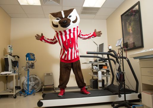 Bucky on exercise treadmill